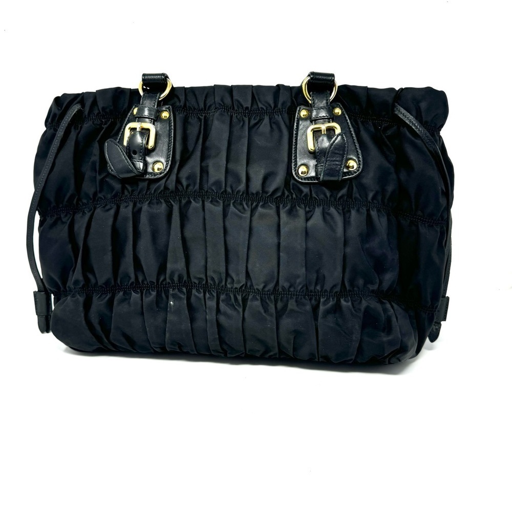 Prada Tessuto Gaufre Nylon Black Satchel Bag – Pleated, Leather Trim - Picture 8 of 13